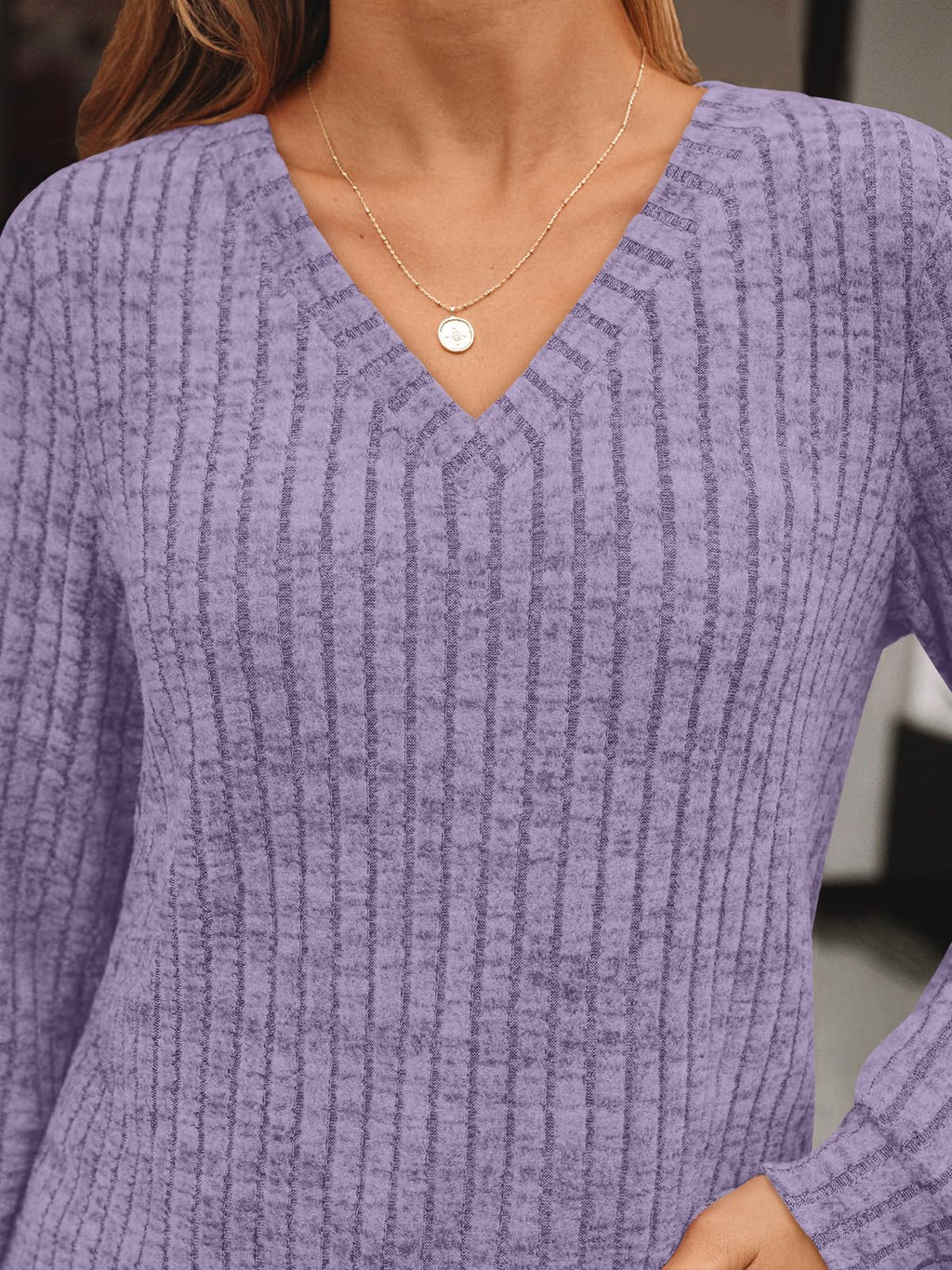 Damen Langarmshirt mit V-Ausschnitt – Lässiges Herbst Oberteil