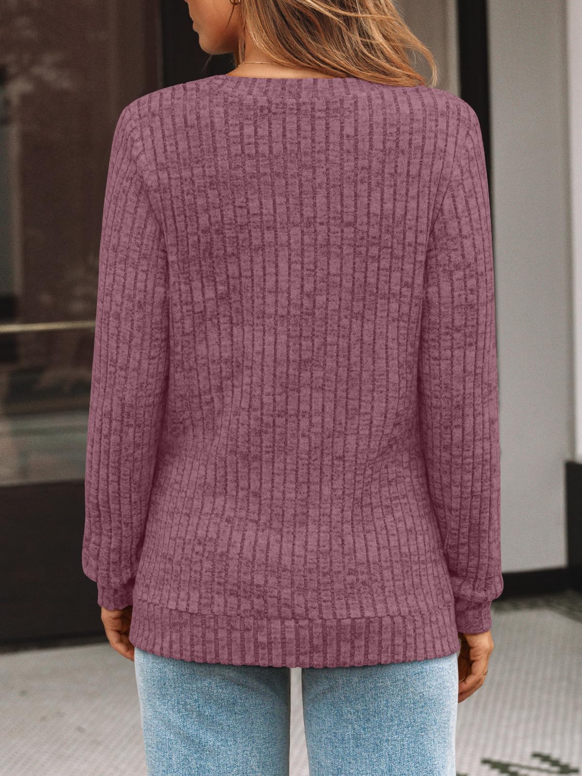 Damen Langarmshirt mit V-Ausschnitt – Lässiges Herbst Oberteil