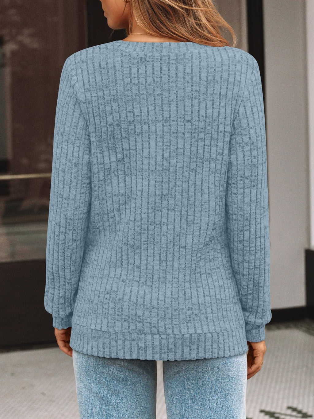 Damen Langarmshirt mit V-Ausschnitt – Lässiges Herbst Oberteil