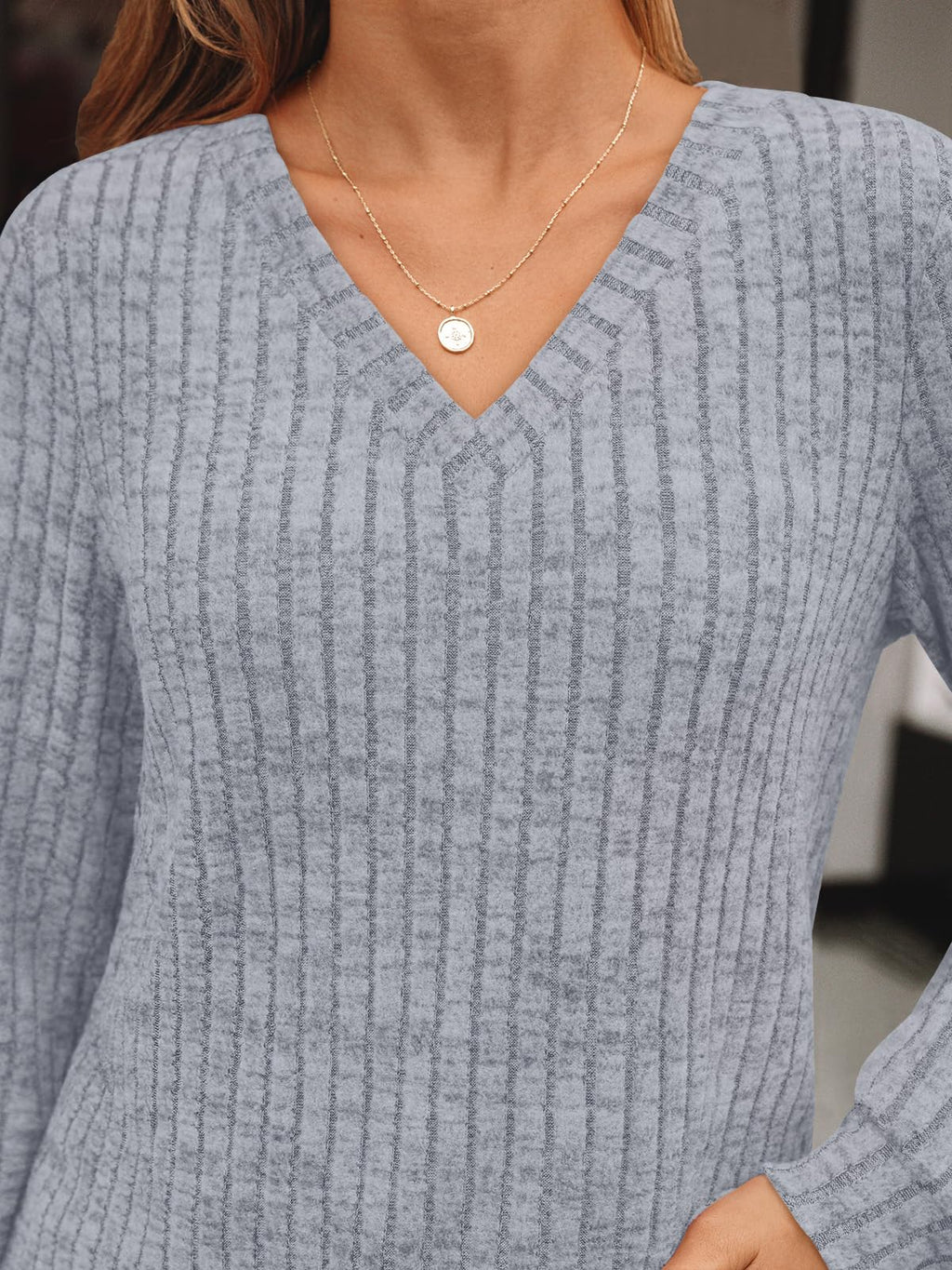 Damen Langarmshirt mit V-Ausschnitt – Lässiges Herbst Oberteil