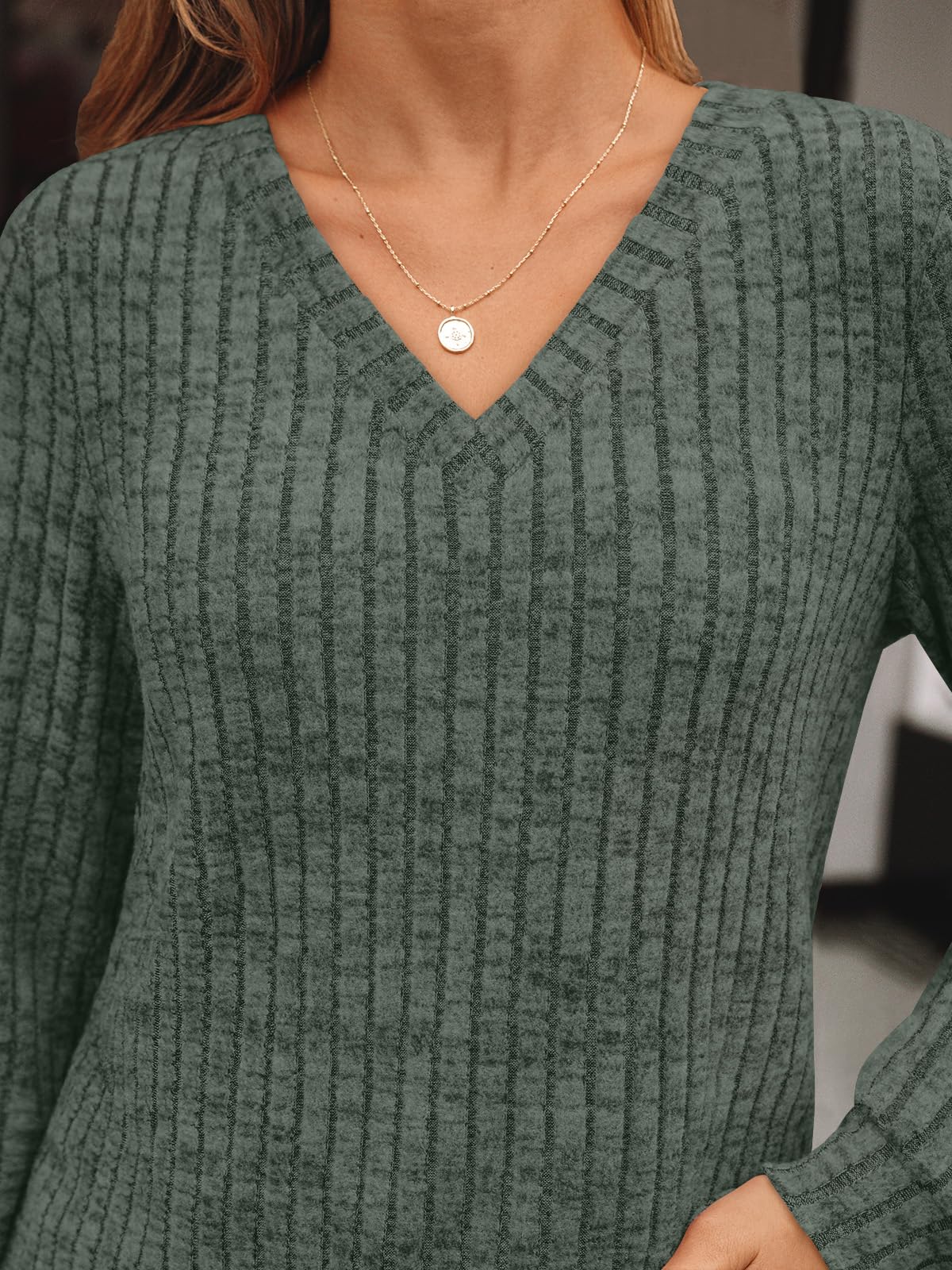 Damen Langarmshirt mit V-Ausschnitt – Lässiges Herbst Oberteil