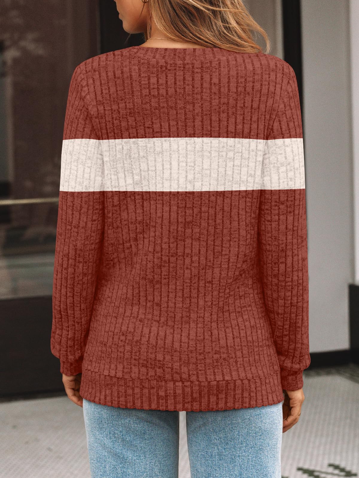 Damen Langarmshirt mit V-Ausschnitt – Lässiges Herbst Oberteil