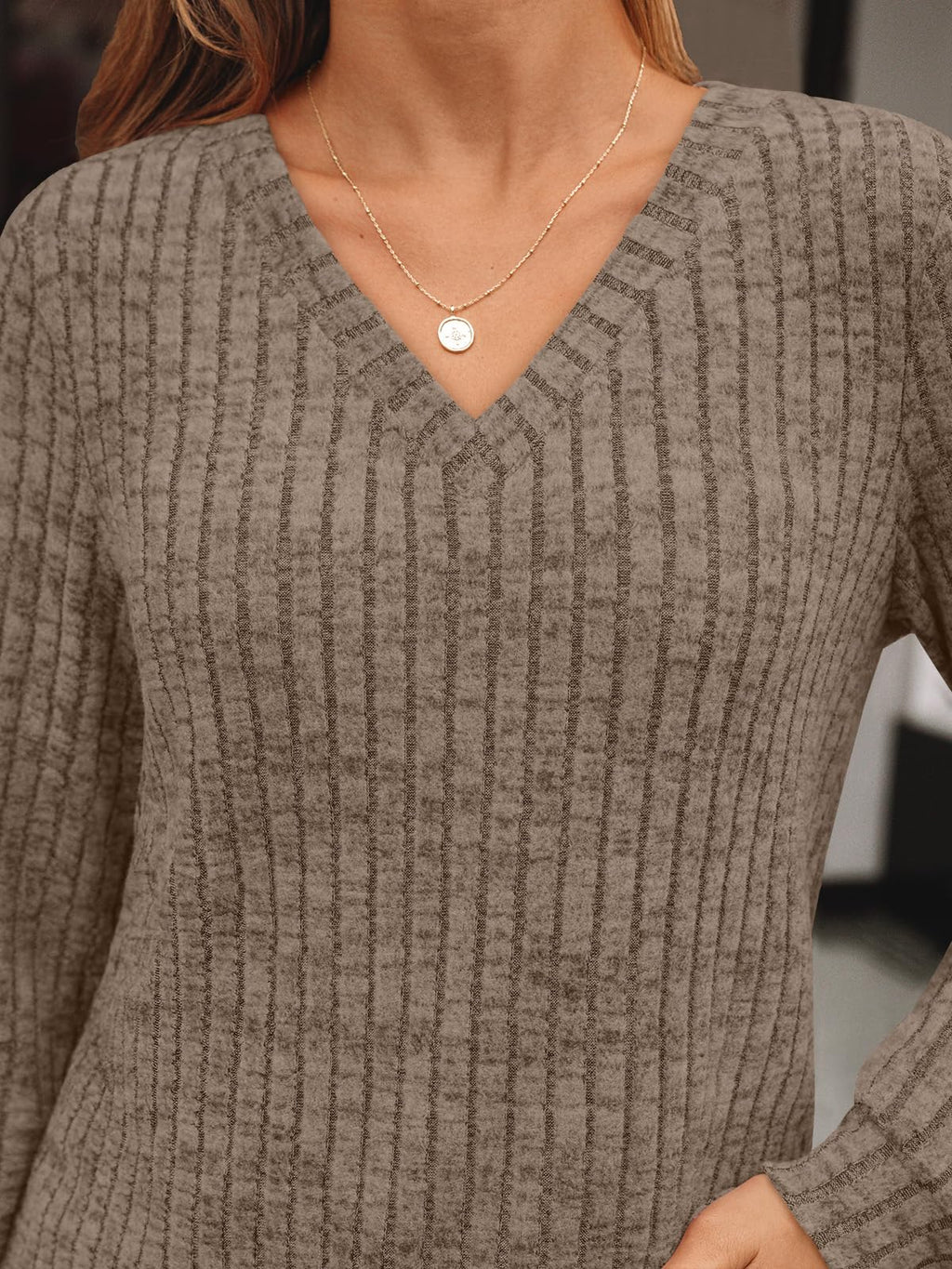 Damen Langarmshirt mit V-Ausschnitt – Lässiges Herbst Oberteil