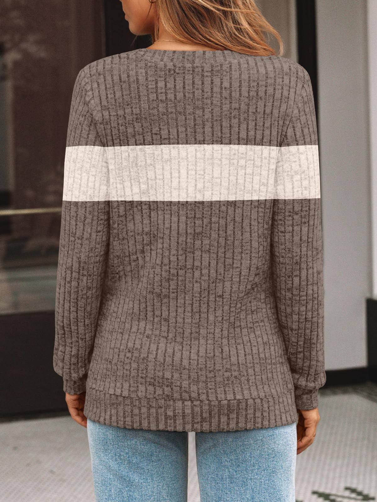 Damen Langarmshirt mit V-Ausschnitt – Lässiges Herbst Oberteil