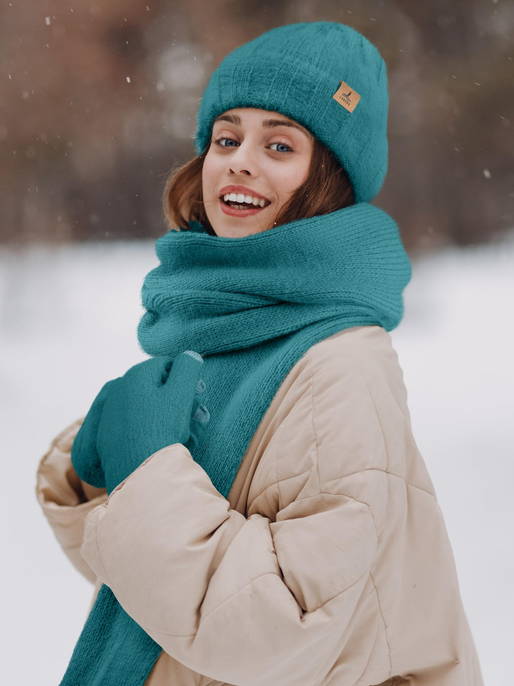 Winter Set für Damen – Mütze, Schal & Touchscreen-Handschuhe