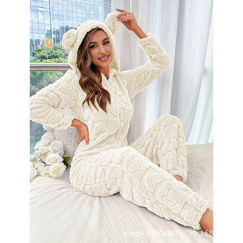 Warmer Damen-Jumpsuit mit Kapuze – Kuscheliger Homewear Overall für kalte Tage