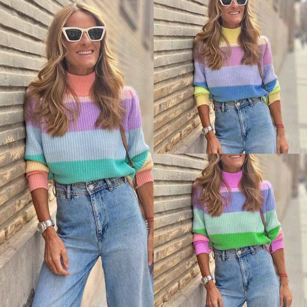 Damen Pullover mit bunten Streifen – Moderner Casual Look