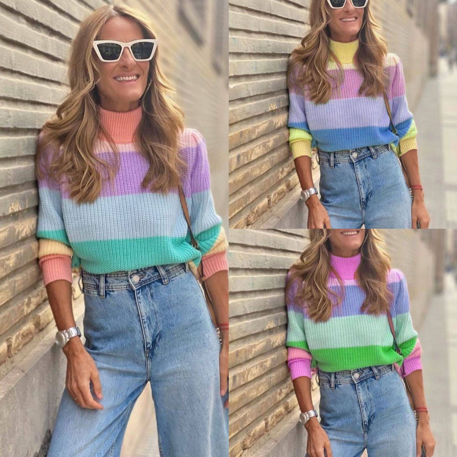 Damen Pullover mit bunten Streifen – Moderner Casual Look