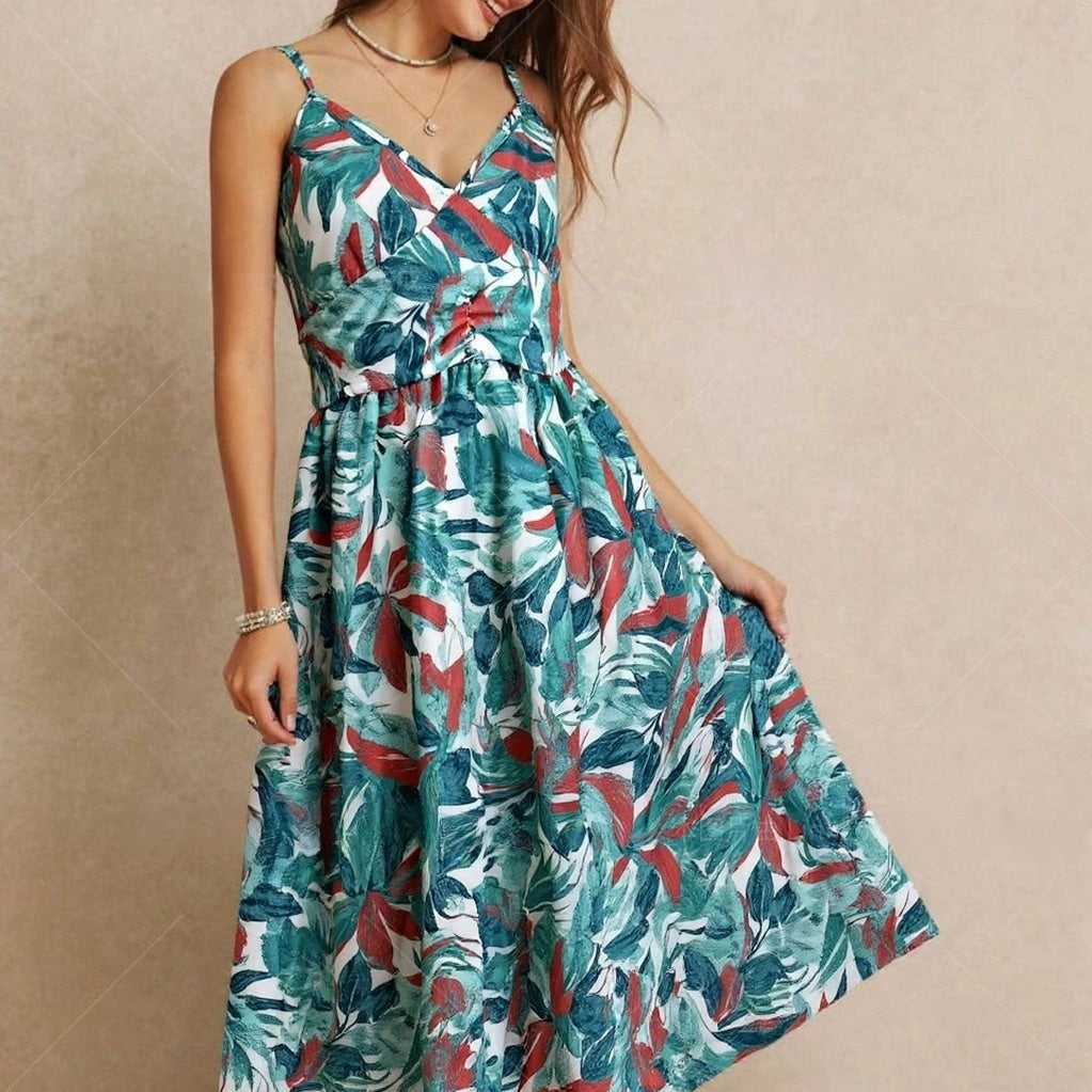 Figurbetontes Maxikleid mit Tropical-Print – Elegantes Sommerkleid für Damen