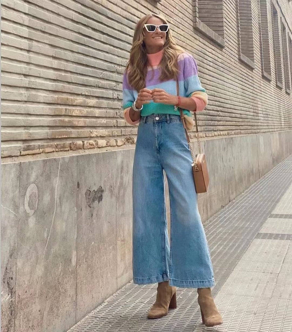 Damen Pullover mit bunten Streifen – Moderner Casual Look