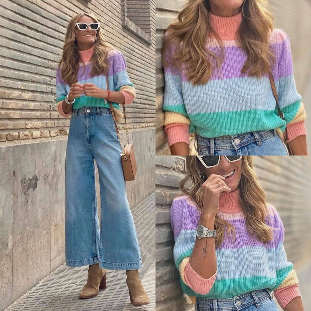 Damen Pullover mit bunten Streifen – Moderner Casual Look