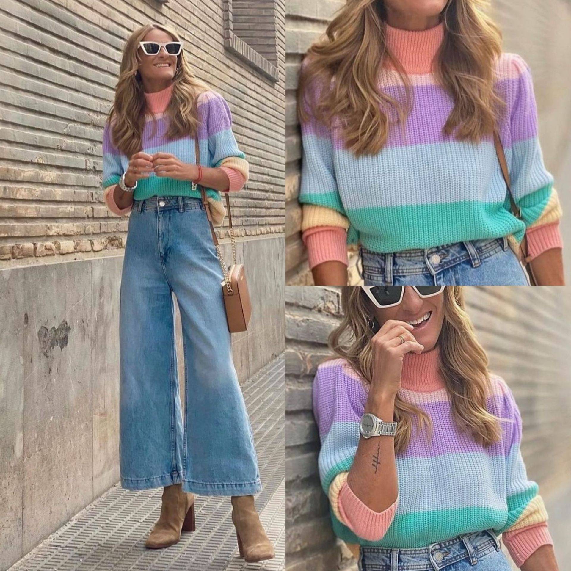 Damen Pullover mit bunten Streifen – Moderner Casual Look