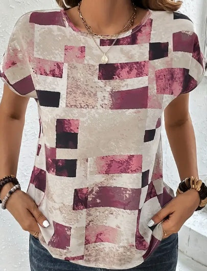 Damen T-Shirt mit geometrischem Aztekenmuster – Moderner Casual Look